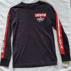 Levi's boys shirt size M black tee red stripes long sleeve‎ sample NWT
